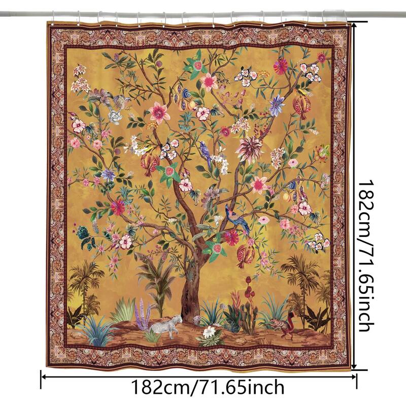 Bohemian Bathroom Curtain, Bright Floral Print, 72"x72"