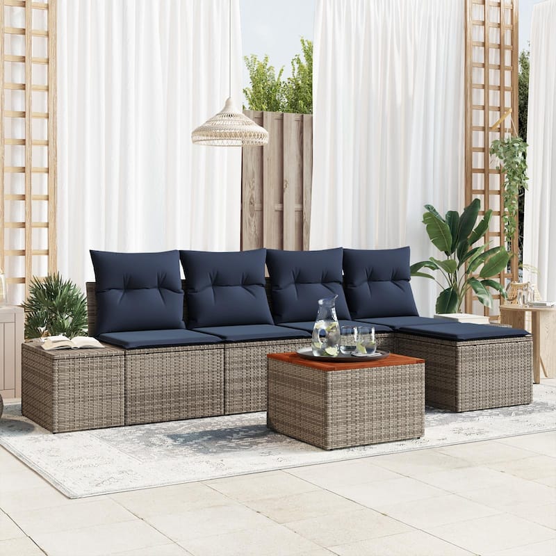 vidaXL 6 Garden Sofa Set with Cushions Black/Grey Poly Rattan - 115.7 x 24.4 x 27.2 - Grey