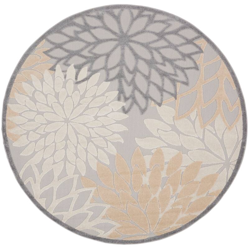 Nourison Aloha Floral Modern, Indoor/Outdoor Area Rug - 7'10" x Round - Natural