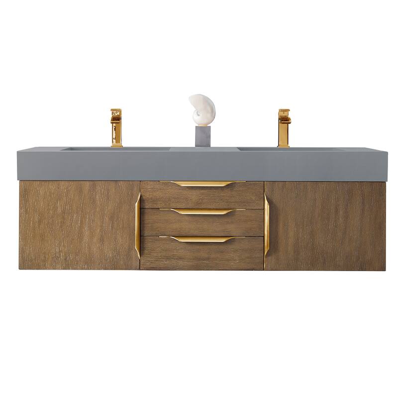 James Martin Vanities Mercer Island 59" Double Vanity, Latte Oak with Radiant Gold Hardware