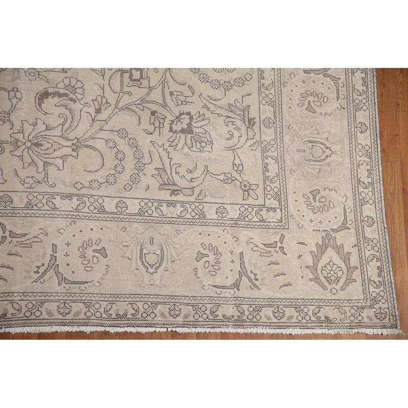 Hand Knotted Oriental 100% Wool Carpet Traditional Floral Beige & Ivories Tabriz Area Rug - 13' 2'' X 9' 10''