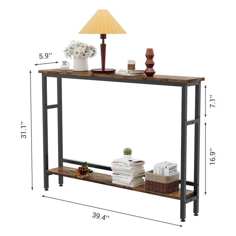 5.9 Inch Narrow Behind Couch Table 2-Tier Console Table