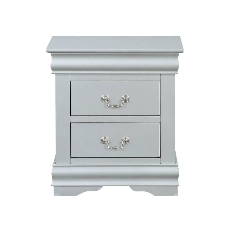 Sleek Platinum Finish Nightstand with Single Drawer and Nickel Metal Handle
