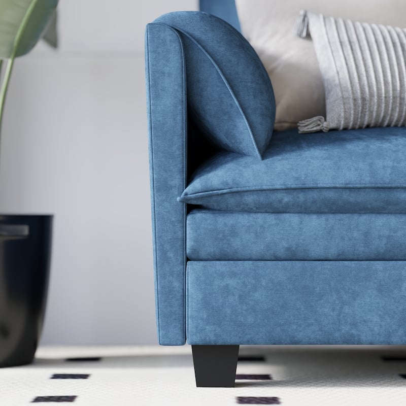 Solid Wood Loveseat Sofa, Fabric Upholstered Straight-Row 2 Seat Sofa, Lounge Sofa with Armrests for Small Spaces, Bedroom