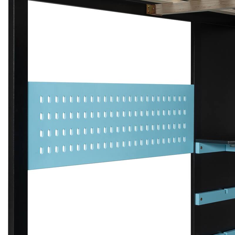 All-in-one Esports Gaming & Work Loft Bed with Adjustable Desk, LED, Charging Station, Pegboard, Storage Shelves and Wardrobe