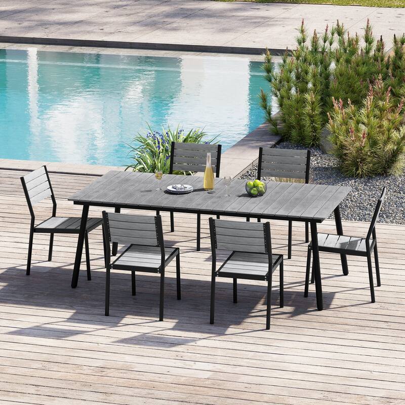 7 Pieces Outdoor Dining Set Aluminum Dining Table with Stackable Chairs