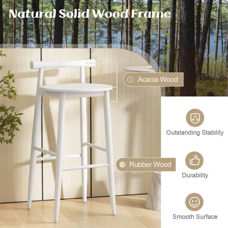 Gymax Bar Height Stools Set of 2 Bar Chair w/ Acacia Wood Frame