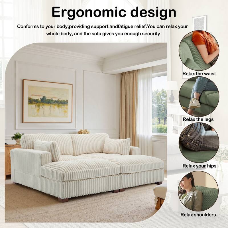 82" W Plush Corduroy Modular Sectional Sofa Chaise Lounge