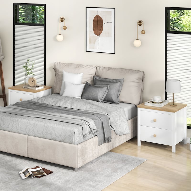 2-Drawer Wooden Nightstand Bedside Table with Storage for Bedroom or Living Room Use