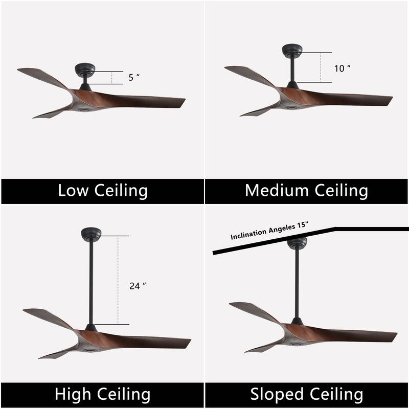 52Inch Ceiling Fan without Light, 6 Wind Speeds with Remote Control for Living Room and Patio