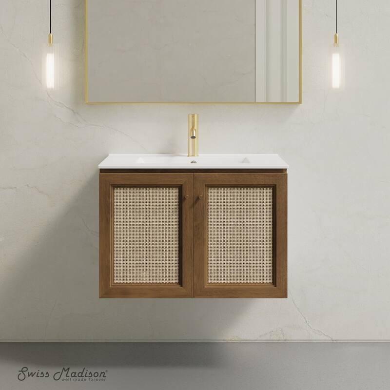 Classe 30" Wall-Mounted Bathroom Vanity In Brown Oak With Single Faucet Hole Vanity Top - 30