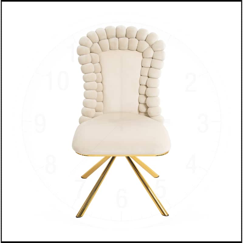 Swivel Velvet Dining Chairs with Gold Metal Legs Set of 2 - Beige - Set of 2
