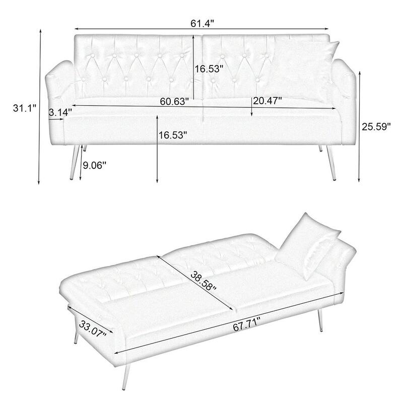 Futon Sofa Bed, Faux leather Foldable Couch Convertible Loveseat Sleeper Daybed with Adjustable Armrests for Small Space