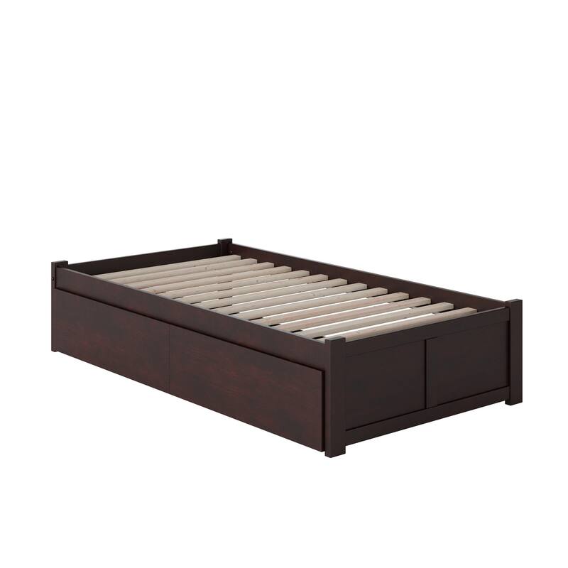 Concord Twin XL Platform Bed with Footboard and 2 Drawers in Espresso
