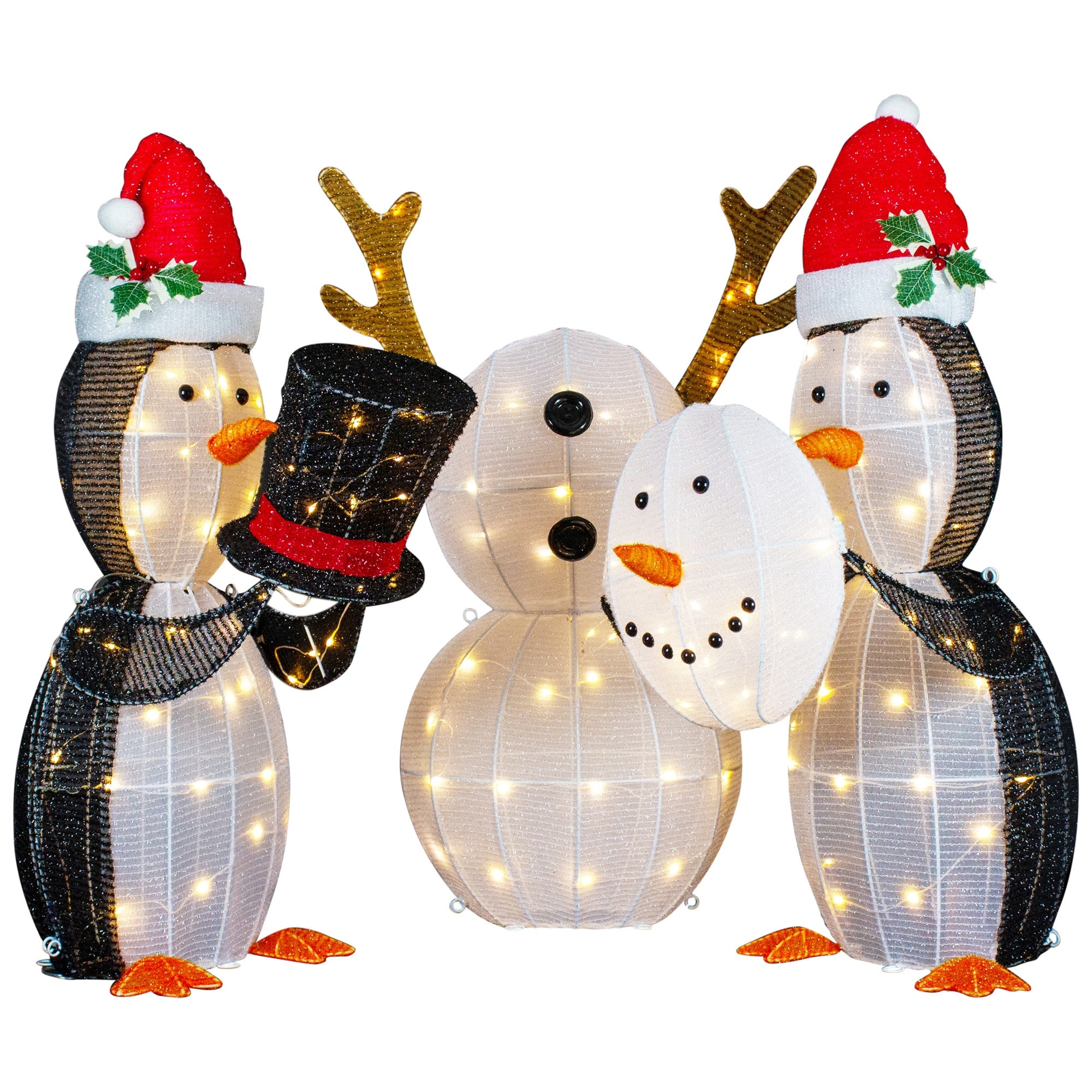 3 LED Penguins Building Snowman Outdoor Christmas Decoration 35"