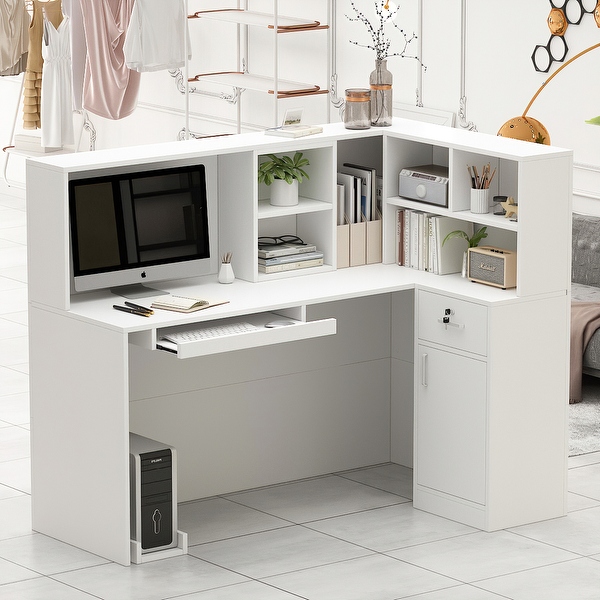 56 L Shape Reception Desk Computer Desk with Lockable Storage On Sale Bed Bath Beyond 34652745