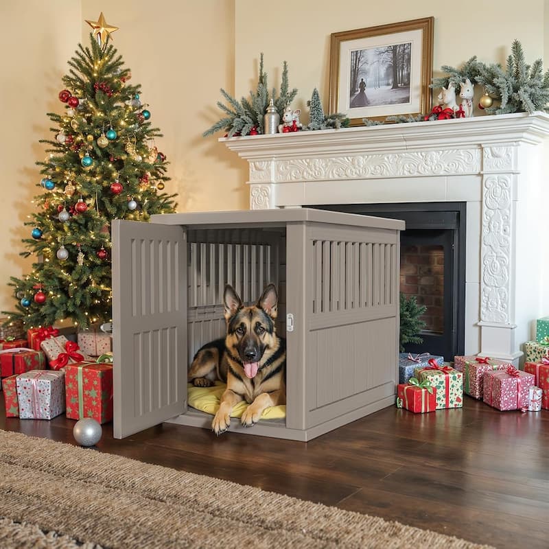 Resin Dog Crate for Large Dogs, Weatherproof, Ventilated Design, Plastic Dog House with Lockable Door