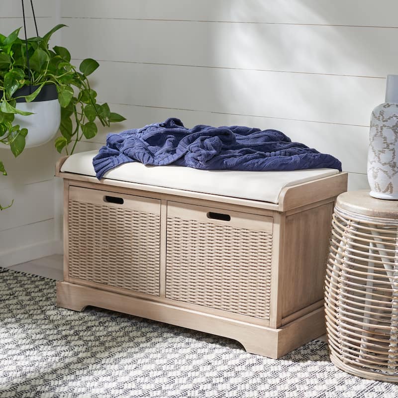 SAFAVIEH Landers 2-Drawer with Cushion Storage Bench - 32.3" W x 15" L x 19" H