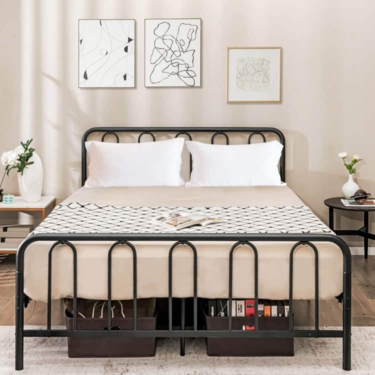 Metal Platform Bed Frame with Headboard and Footboard for Black Steel Heavy Duty with Storage Space