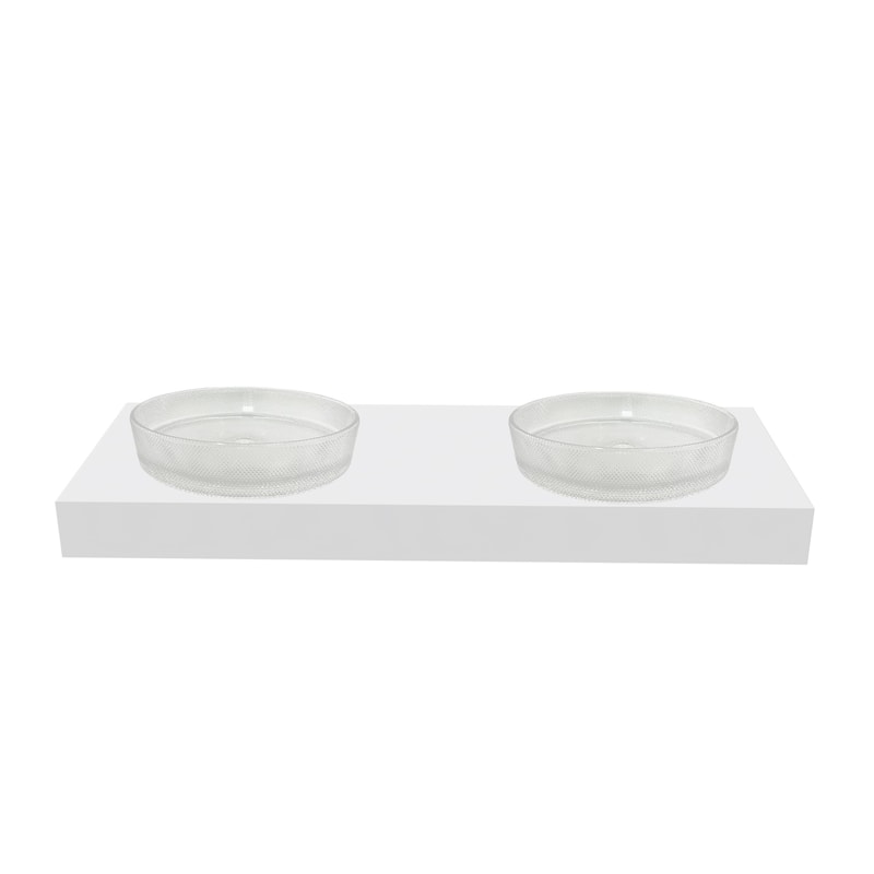 Decorative 20" Oval Crystal Vessel Sinks With White Base - 60"Countertop - 20"Clear