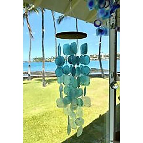 Green Aesthetically Designed Handmade Wind Chime with Capiz Shell Hangings 