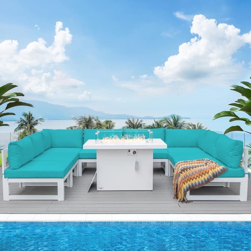 FINCATI Outdoor Furniture Aluminum Patio Set White Aluminum Outdoor Sofa with Thick Cushions and 29 Inch Deep Seat