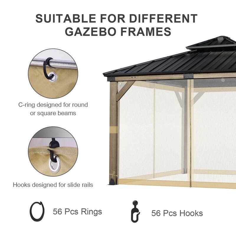 Aoodor Gazebo Universal Mosquito Netting Screen Replacement, 4-Panel Screen Walls with Double Zippers - (Mosquito Net Only)