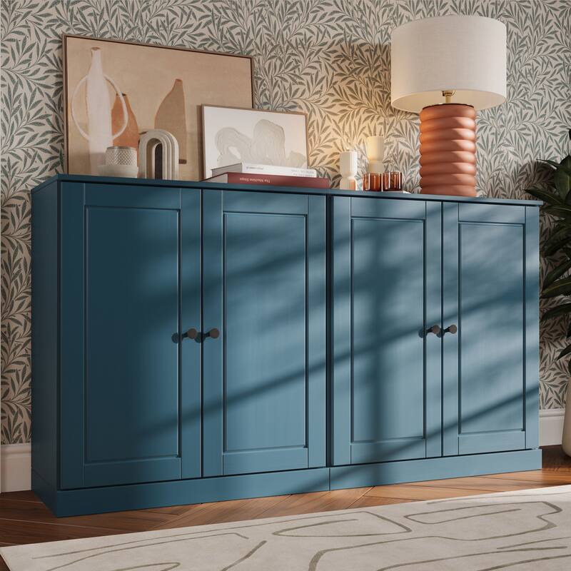 Palace Imports Solid Wood Sideboard, Raised Panel Doors, Adjustable Shelves - Teal Blue