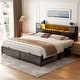 preview thumbnail 45 of 73, Farmhouse Bed Frame with Holey Board, Upholstered Headboard Platform Bed with Charging Station