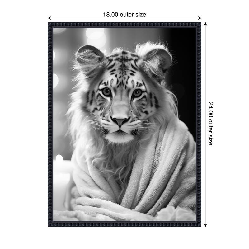 Kate and Laurel Sylvie Tiger Glam Bathroom Towel Robe Black and White Framed Canvas by The Creative Bunch Studio