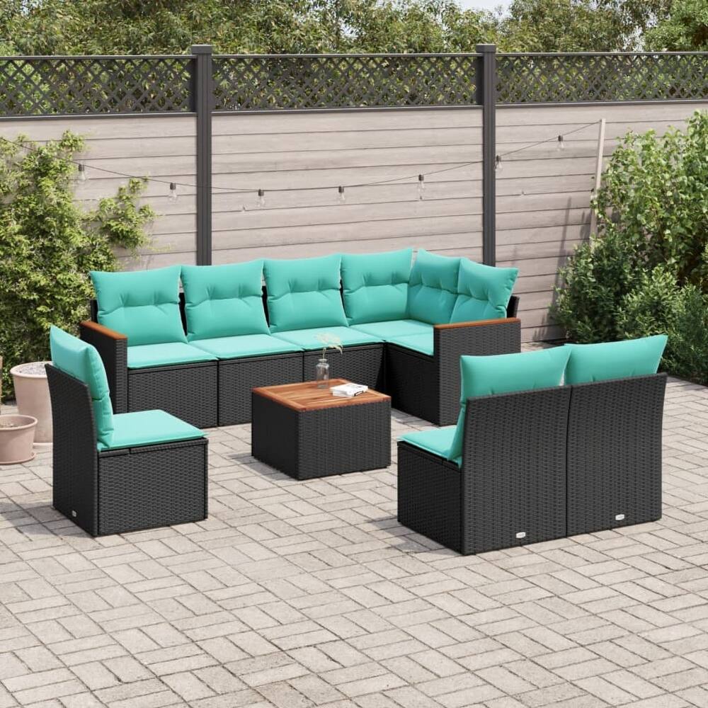 vidaXL Patio Sofa Set with Cushions Outdoor Conversation Furniture Poly Rattan - 24.4x 24.4x 27.2