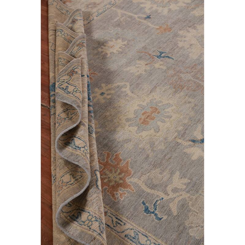 Hand Knotted Oriental 100% Wool Carpet Transitional All-Over Greys & Charcoal Oushak Area Rug - 11' 10'' X 9' 4''