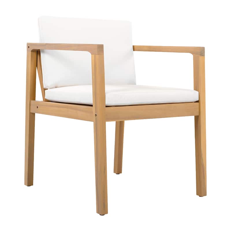 Christopher Knight Home - Outdoor Acacia Wood Upholstered Dining Chairs Set with Seat Cushions & Slatted Back, Teak Finish