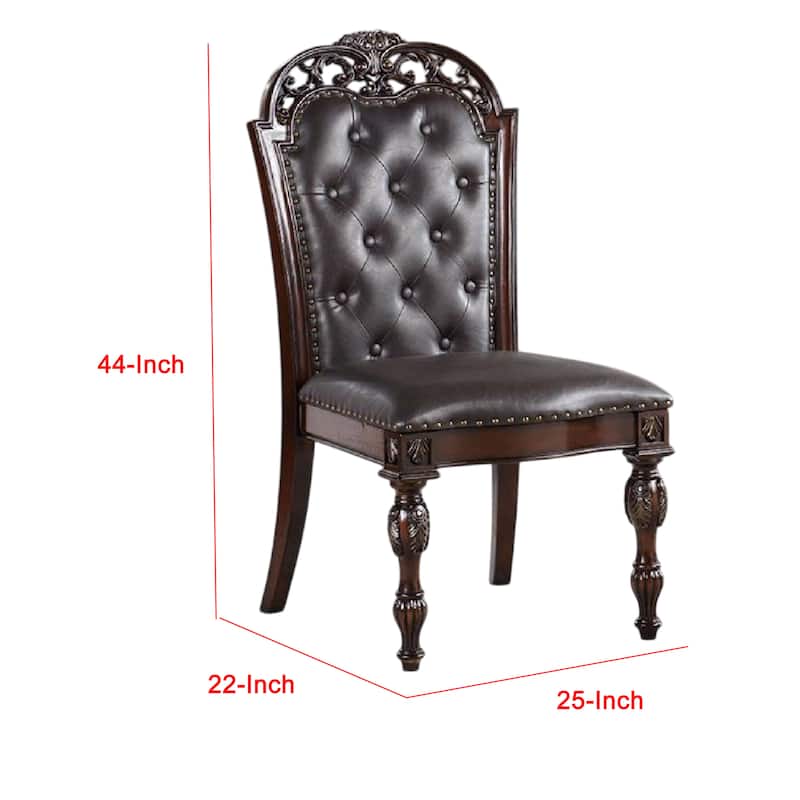 Eva Side Dining Chair Set of 2, Rivet Trim, Brown Tufted Faux Leather