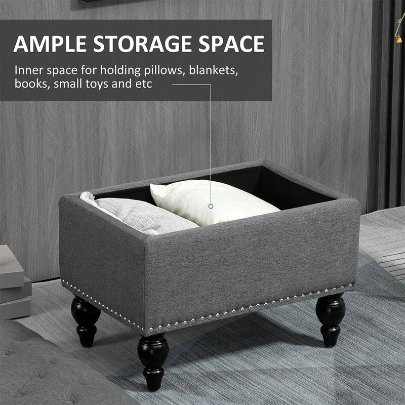 25" Fabric Tufted Storage Ottoman with Removable Wood Legs Grey