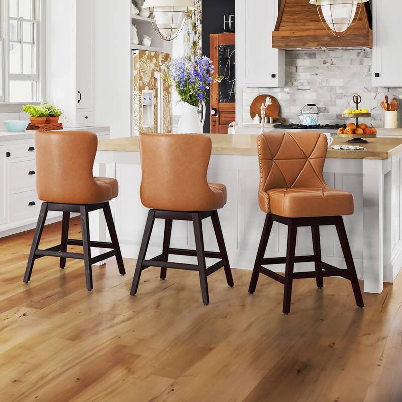 26 in. H Counter Height Barstools Modern Upholstered 360 Free Swivel Counter Stools with Footrest - Set of 3 - Brown