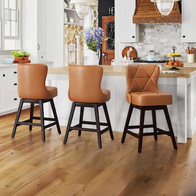 26 in. Mid-Century Modern Faux Leather/Fabric Swivel Bar Stools for Kitchen Island（Set of 3） - 20"W x 20"D x 39"H
