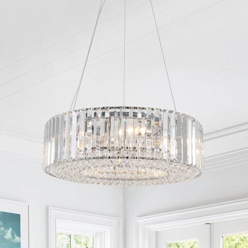 6-Light Metal Hanging Pendant Design Linear Crystal Chandelier Lighting for Dining Room Kitchen Island - Chrome