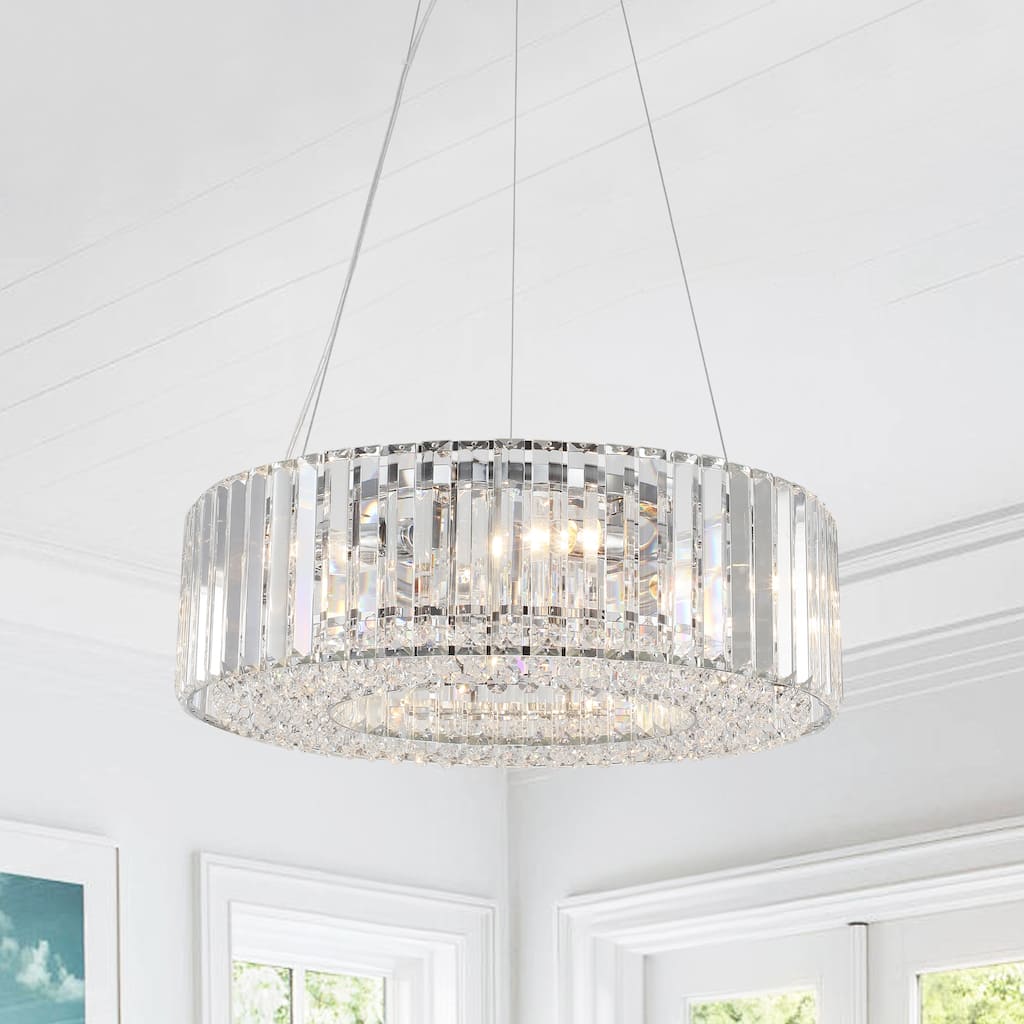 6-Light Metal Hanging Pendant Design Linear Crystal Chandelier Lighting for Dining Room Kitchen Island