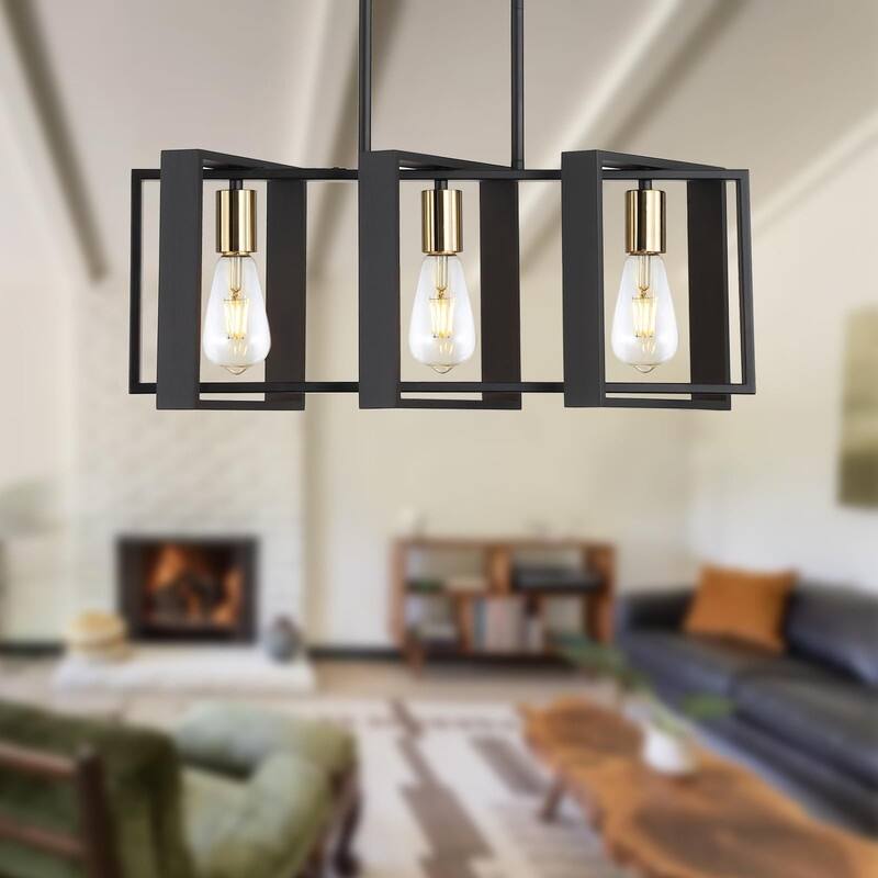 Kitchen Island Lighting Fixture, Dining Room 4 Lights Chandeliers - Black - 3 Lights
