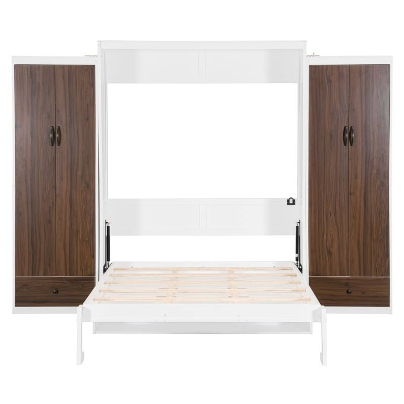 Queen Size Murphy Bed Wall Bed with Closet,Drawers and Table