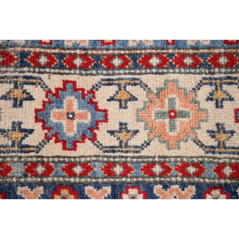 Red Kazak Rug Hand-Knotted Traditional Wool Carpet - 3'11"x 6'1"