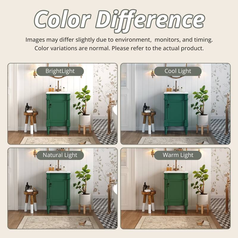 GDFStudio - Wexford Retro Freestanding Bathroom Vanity with Ceramic Sink, Solid Pine Wood Legs & Adjustable Shelf - 18'W