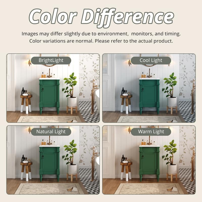 Roomfitters 18 Inch Bathroom Vanity with Sink, Freestanding Small Space Vanity Cabinet with Ceramic Basin and Adjustable Shelf