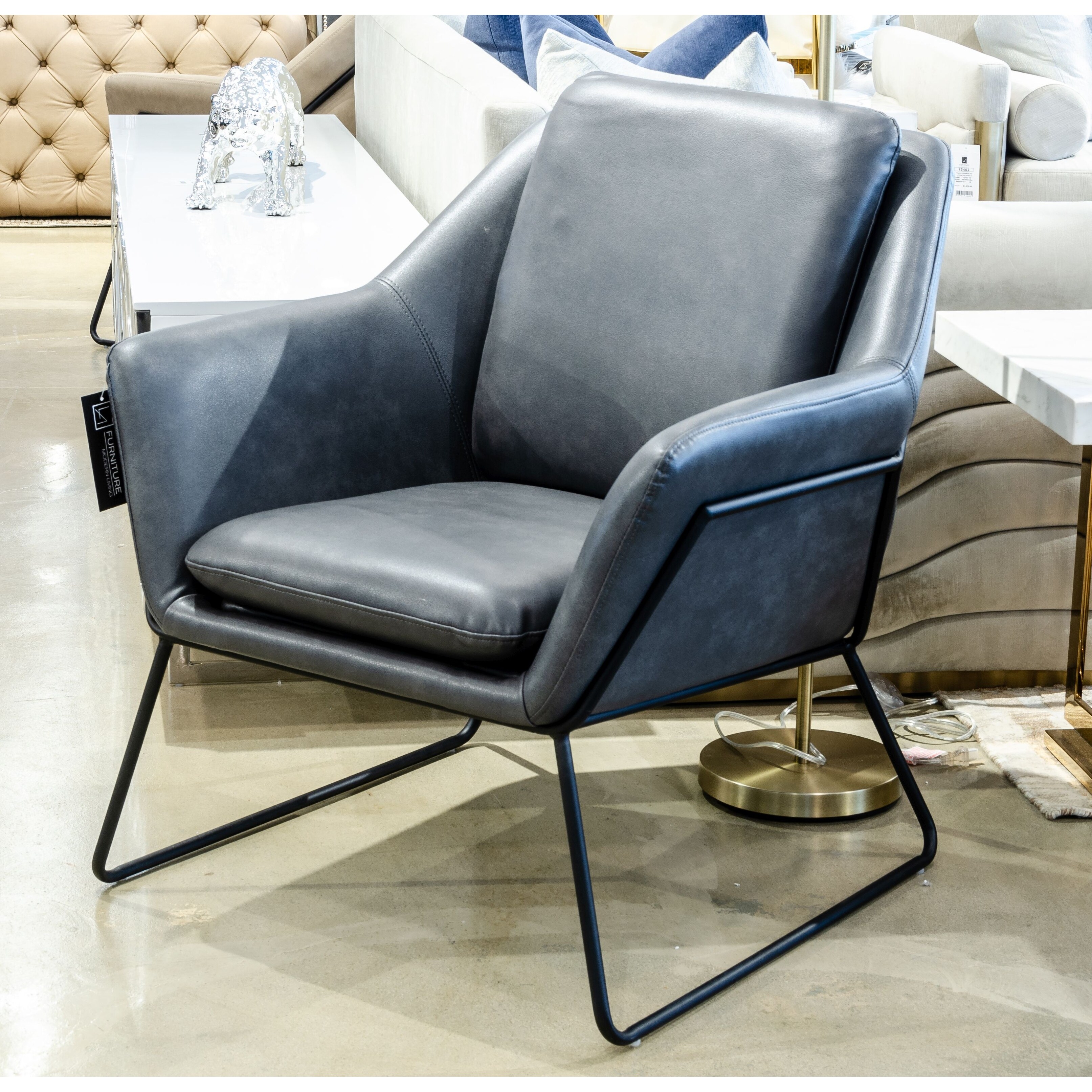Industrial leather shop accent chair