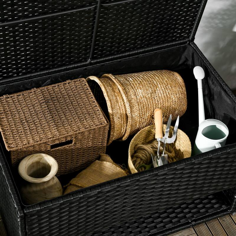 Outdoor PE Rattan Deck Box with Liner for Pool, Toys, Garden Tools