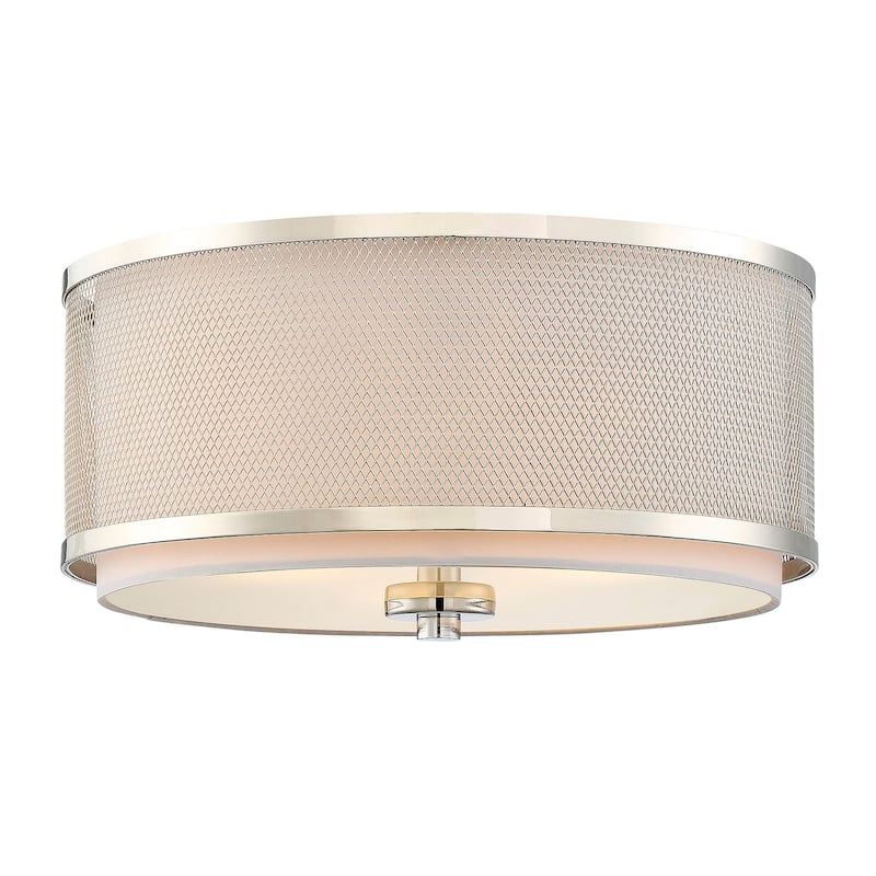 Meridian M60018 3 Light 15" Wide Flush Mount Drum Ceiling Fixture - Polished Nickel