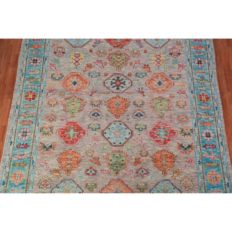 Geometric Oushak Oriental Area Rug Hand-Knotted Wool Carpet - 8'0" x 10'1"
