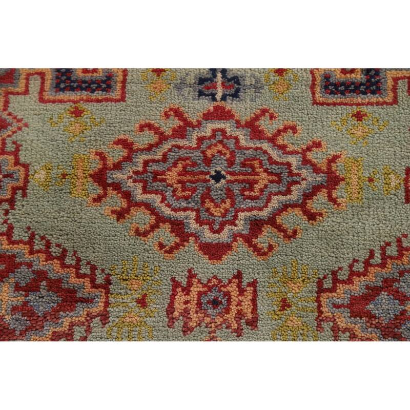 Green Geometric Viss Indian Runner Rug Hand-Knotted Wool Carpet - 2'6"x 7'11"