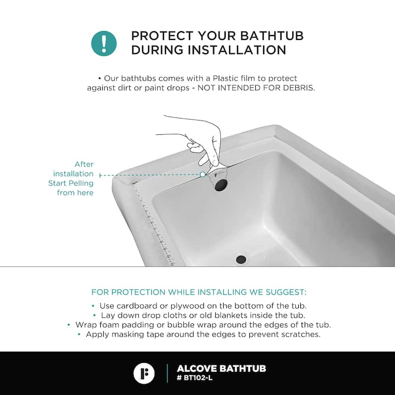 Fine Fixtures Tile-In White Fiberglass/Acrylic Soaking Bathtub with Built-in Tile Flange